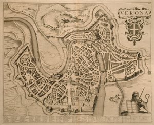 خريطة فيرونا ، من "Les Villes de Venetie" ، 1704 ، نشرها بيير مورتير في أمستردام